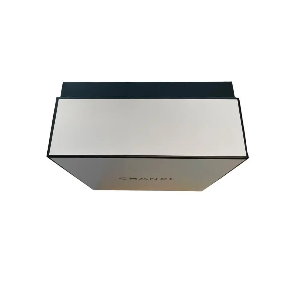 Chanel Gift Box Storage Square 8.5” x 8.5” x‎ 3.5” White Black Logo Cardboard